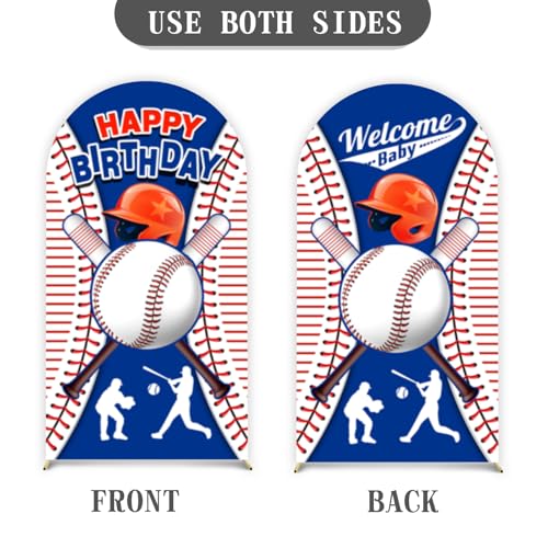 Baseball Arch Backdrop Stand Cover 6ft Sport Themed Birthday Double-Sided Spandex Arch Cover Backdrop Fabric Round Top Stretchy Backdrops Stand Covers for Birthday Party Supplies Decorations - color: 52-Baseball party, size: 6FT