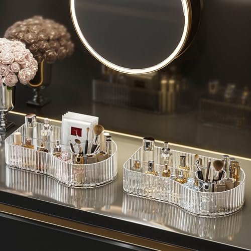 Clear Makeup Organizer Countertop for Vanity Acrylic Skincare Storage and Make up Organization for Desk Cosmetic Display Case and Makeup Brush Holder for Bedroom,Bathroom,5 Compartments - color: Clear