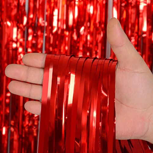 Red Party Streamers Decorations Happy Mothers Day 3 Pack 3.2 x 8.2 ft Shiny Fringe Curtain for Birthday Party Decor, Red Streamers Backdrop, Valentines Day Decorations (Pure Red) - color: Pure red