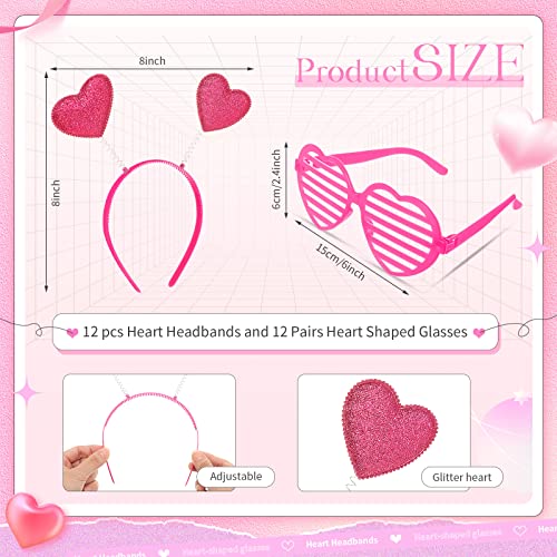 MTLEE 24 Pcs Valentines Heart Head Boppers Headbands and Heart Shape Sunglasses Valentines Party Supplies Wedding Photo Prop - color: Hollow Rose Red