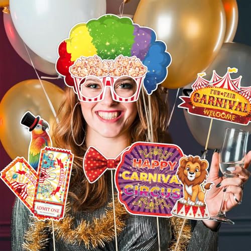 Carnival Photo Booth Props, Konsait 30Pcs Circus Carnival Photo Props - Carnival Theme Party Decorations Selfie Picture Props, Circus Photo Booth Props Party Favors