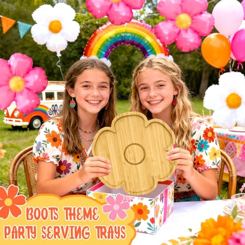 1Pcs Wooden Flowers Birthday Party Decorations Daisy Flower Charcuterie Board Groovy Party Decor Spring Serving Trays Boho Tableware Platter Fillable Food Plates for Baby Shower Wedding Table Supplies - color: Wooden Flower