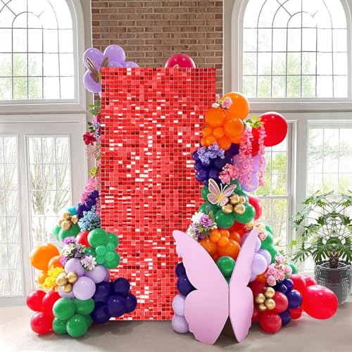 3FTx4FT Shimmer Wall Backdrop Red Glitter Sequin Wall Backdrop for Bridal Shower Wedding Party Decorations - color: Red, size: 3ftx4ft