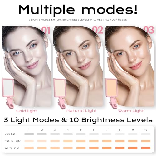 Rechargeable Soft Selfie Light for Phone, Camera, Laptop, 4-14H Battery Portable LED Light for Pictures, Phone Light Clip for Selfie, Vlog, TikTok, Makeup, Video Conference Pink - color: Pink
