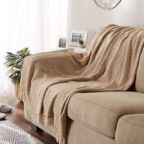 DII Rustic Farmhouse Double Diamond Woven Throw, 50x60, Stone - color: Stone
