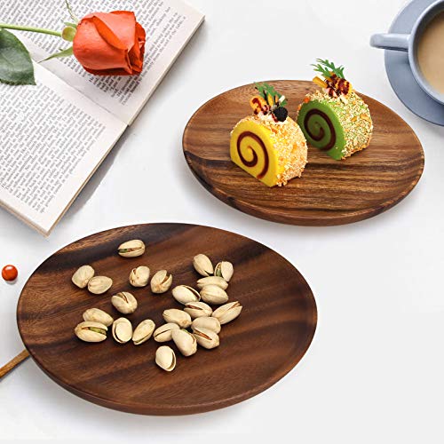 Ayiaren 2 Psc Decorative Acacia Wood Salad Plates Round Charcuterie Boards Snack Appetizer Dessert Plate Wooden Cheese Serving Board Kitchen Dishe Platter for Foood Party Small Charger Dinner Plates - size: 8 Inch
