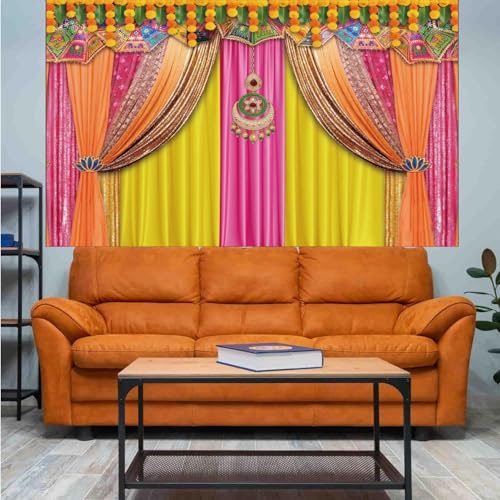 KYMY Happy Diwali Backdrop Decorations, India Festival Diwali Banner 70.9X43.3inch, Polyester Durable Festival of Lights Rangoli Photography Background for Indian Holiday Party Supplies Decor - color: Yellow