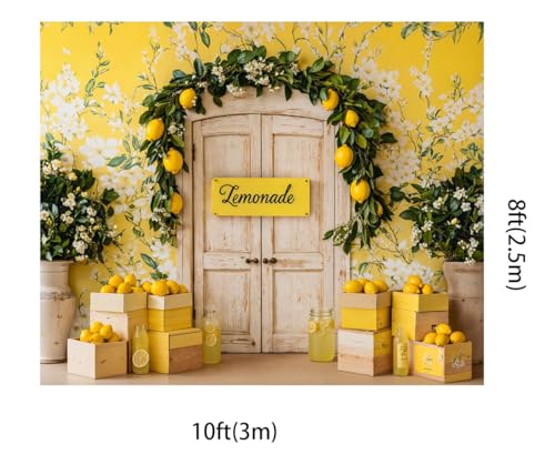 Kate 10x8ft Fresh Lemon Shop Backdrops for Photography Retro Wood Door Lemonade Party Background Baby Gilrs Portrait Photo Studio Backdrop - size: 10x8ft