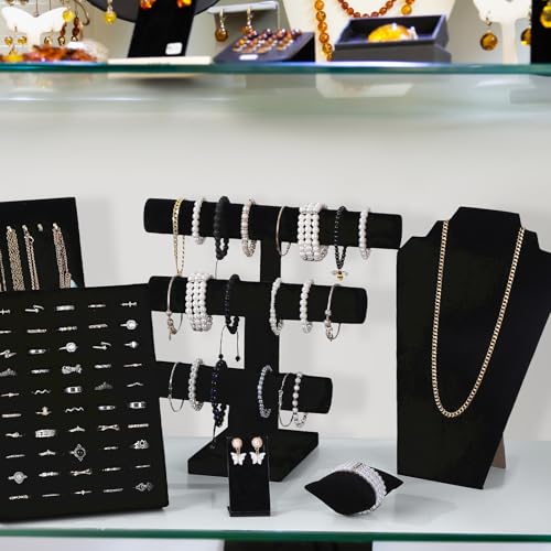 20 Pcs Black Velvet Jewelry Display Sets, Necklace Bracelet Holder Jewelry Bust Holder Stand Ring Display Stand for Selling Craft Showcase Organizer