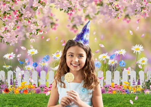8x6ft Spring Backdrop Pink Flower Garden Photography Backdrop Easter Decor Banner Kids Children Birthday Banner X-211 - size: 8x6ft
