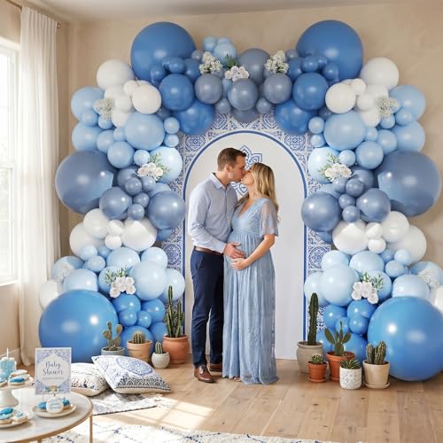 Dark Blue White Balloon, 12 Inch Different Shades Blue and White Balloon for Birthday Baby Shower Bridal Baptism Wedding Graduation Party Decorations - color: Navy Blue White