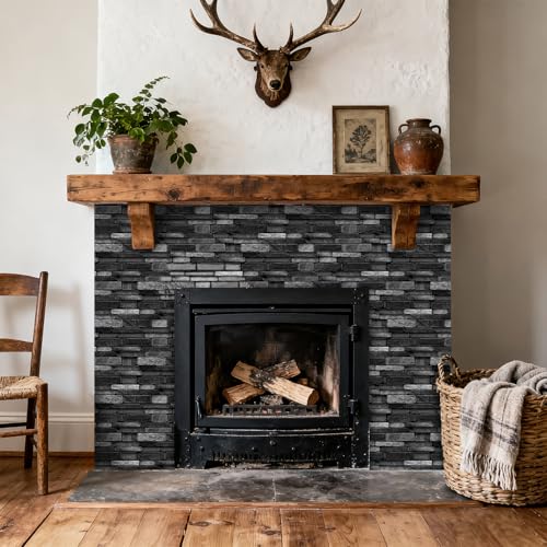 3D Textured Peel and Stick Backsplash Tiles - 20 Sheets 9.69"x4.72" Waterproof Self-Adhesive Tile for Kitchen, Bathroom - Black - color: Black