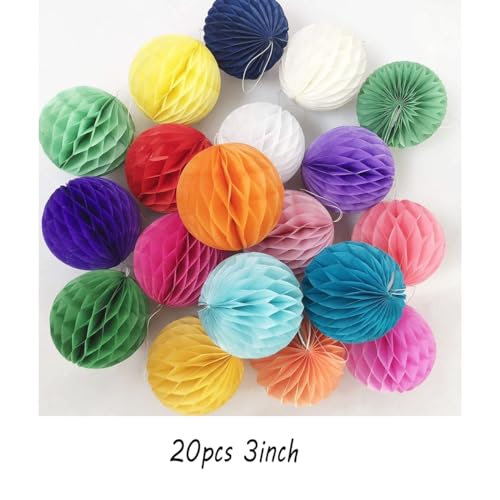 20pcs 3inch Honeycomb Decoration Paper Flower Balls Tissue Paper Pom Poms for Birthday Wedding Home Decor (3inch, Multi-Color) - color: Multi-Color, size: 3 Inch