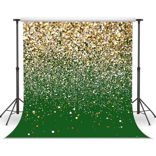 8x8ft Green and Gold Backdrop Birthday Gold Spots Bokeh Wedding Prom Graduation Photography Background X-224 - color: Green, size: 8X8ft