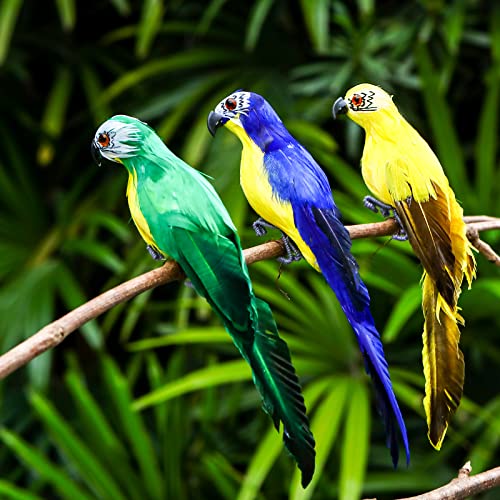 Threan 5 Pcs Fake Parrot Artificial Birds Halloween Pirate Parrot Fake Birds Figure Feathered for Christmas Craft Jungle Garden Home Ornament Decoration, Assorted Colors - style: Parrot