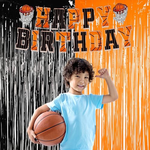 BRAVESHINE 1 Black 1 Orange Tinsel Photo Backdrop Curtains - 3.2x8.2ft Foil Fringe Streamer Curtain for Birthdays, Halloweens, Graduations, Pumpkin, Home, Indoor or Outdoor Party Supplies Decorations - color: 1 Black 1 Orange Foil Curtains