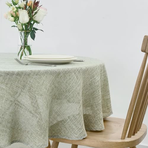 maxmill Flaxy Faux Linen Tablecloth with 2-Tone Slubby Texture Wrinkle Resistant Anti-Shrink Soft Table Cloth for Kitchen Dining Restaurant Tabletop for Event Holiday Dinner Round 70 Inch Sage - color: Flaxy Sage, size: 70" (Round)