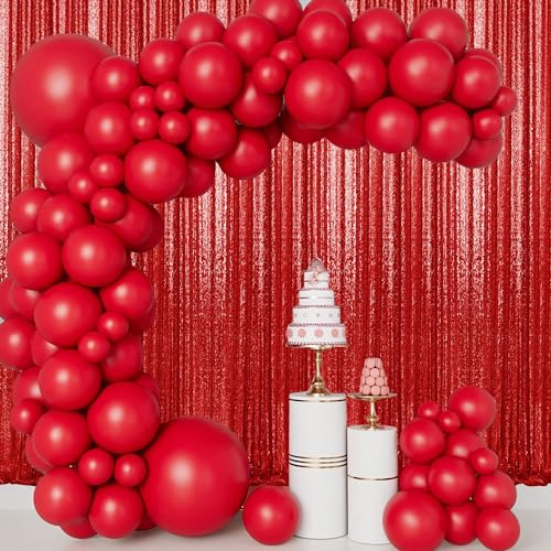 2×8FT-2PCS Red Sequin Backdrop Curtains Panels, Photography Backdrop Glitter Curtains Fabric Background for Christmas Wedding Party Decor - color: Red, size: 2X8FT-2PCS
