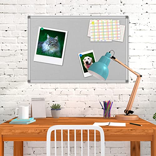 36x24-Inch Gray Felt Bulletin Board with Silver Aluminum Frame – Perfect for Home, Office, and Classroom - size: 24 x 36 inch