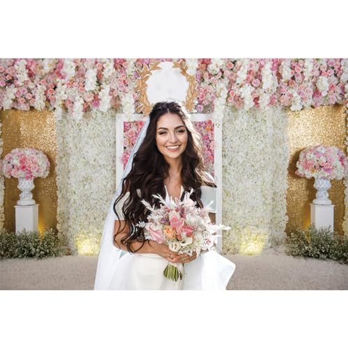 10x8ft Pink Flower Wall Photography Backdrop Proposal Ceremony Wedding Floral Photography Background Women Girl Birthday Party Bridal Shower Decor Banner Photo Booth Props - color: Pink White, size: 10x8ft