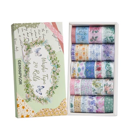 Floral Washi Tape Set 24 Rolls, Spring Decorative Masking Tape for Junk Journal, Scrapbooking Supplies, DIY Crafting Supplies - style: Floral