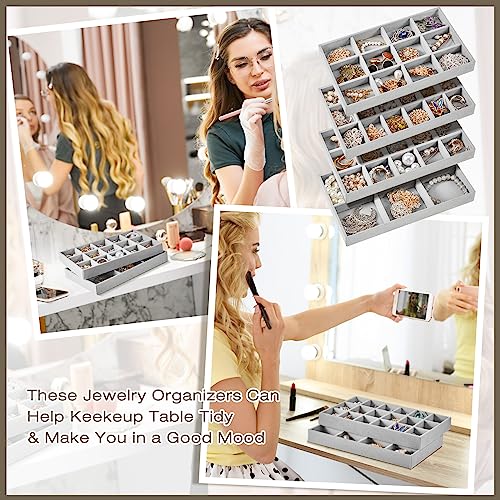 Junkin 12 Pcs Jewelry Tray Velvet Stackable Jewelry Organizer Trays Divided Earring Accessories Storage Containers Box (Rose Red) - color: Gray