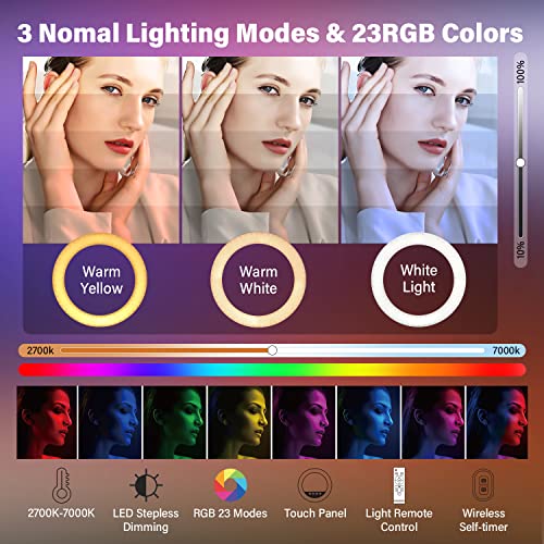 Yesker Ring Light with Tripod Stand and Phone Holder 18 Inch RGB Ringlight 25 RGB Modes Bi-Color Adjustable 2700–7000K LED Selfie Halo Light Kit for Live Stream Photography Zoom Makeup Youtobe Tiktok - size: 18" RGB Ring Light