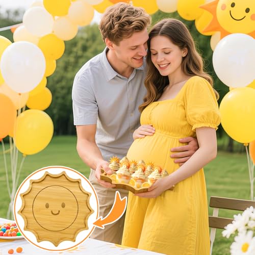 1 PCS Wooden Sun Party Decorations for Boys Girls Sunshine Charcuterie Boards for Tableware First Trip Around The Suns Birthday Trays for Food Here Comes The Sun Baby Shower Serving Platters Supplies - color: Wood Sun