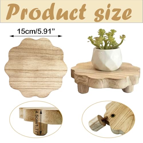 3 Pack Small Scalloped Wood Risers for Display ,Wooden Stands with Removable Feet Farmhouse Rustic Decor for Table Tiered Trays Home Kitchen Decoration (Light Brown, 5.9 Inch) - color: Light Brown, size: 5.9 inch