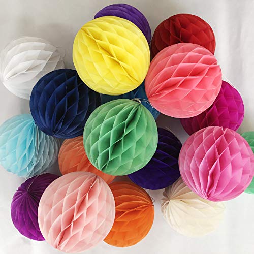 20pcs Honeycomb Flower Balls Party Honeycomb Balls Decoration Paper Flower Balls Tissue Paper Flower Ball Pom Poms Ball for Birthday Wedding Home Decor (6inch, Multi-Color) - color: Multi-Color, size: 6 Inch