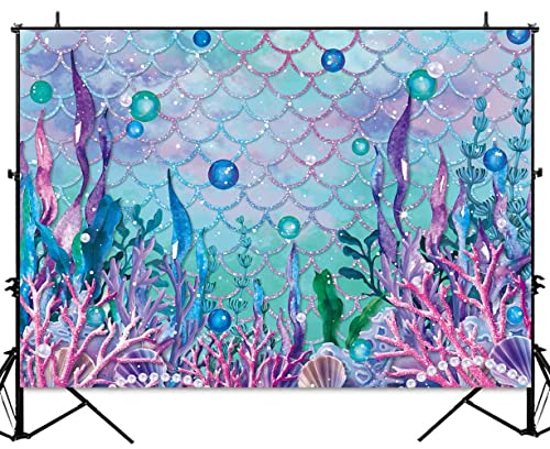 Sensfun Under The Sea Baby Shower Backdrop Purple Blue Seaweed Glitter Scales Underwater Photography Backgrpund Mermaid Birthday Decorations Party Cake Table Banner Photoshoot Vinyl Prop 8x6ft - size: 8x6ft