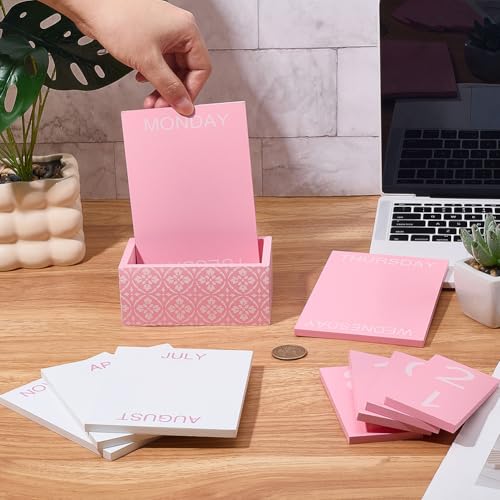CRASPIRE Vintage Wood Block Perpetual Calendar Daily Desktop Calendar Pink Wooden Desk Calendar Month Week Date Display Blocks Rustic Farmhouse for Desk Office Home Rustic Decoration