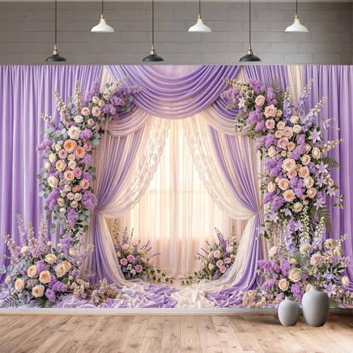 5X3ft Purple Floral Backdrop Rose Lavender Floral Wedding Bridal Photography Background Girls Birthday Bridal Shower Party Photo Booth Props Studio Photo Backgrounds Wall Decor Banner - color: Multi6, size: 5X3FT