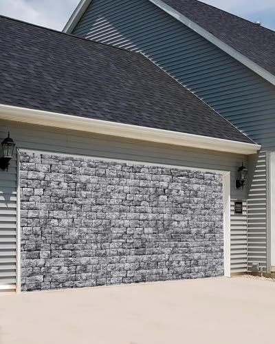 Medieval Castle Brick Stone Wall Garage Door Background, Reusable Polyester Fabric Garage Door Decoration Banner, Gray Rock Theme Decor Banner for Indoor Outdoor Birthday Party - size: 8X6