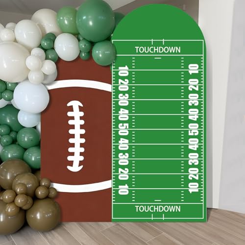 VitalCozy 2 Pcs 7.2ft 6ft Football Field and Football Birthday Party Arch Backdrop Cover Rugby Photography Backdrops Spandex Fitted Arch Stand Covers for Rugby Sport Theme Party Decorations - style: Football