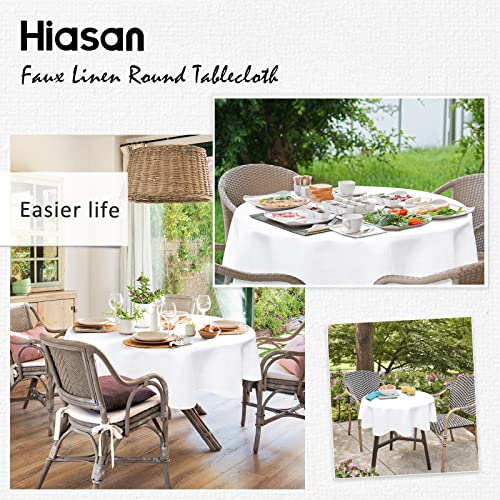 Hiasan Round Linen Table Cover 30 Inch - Wrinkle and Stain Resistant Washable Polyester Fabric Table Cloth for Dining Room Kitchen Party, White - color: White, size: 30" (Round)
