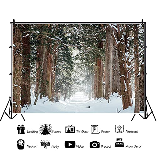 Yeele 10x6.5ft Forest Backdrop for Photo Props Winter Theme Snow Nature Landscape Vinyl Photography Background Snow Covered Road Background for Photo Props Holiday Supplies Wallpaper - size: 10x6.5ft