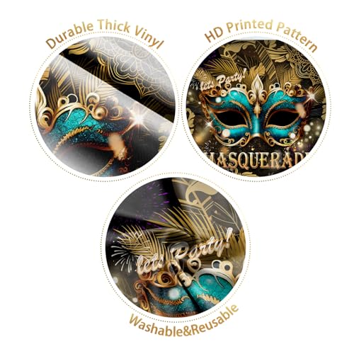 Masquerade Backdrop, Mardi Gras Luxury Glitter Gold Retro Backdrops for Ball Dance Mask Birthday Party Photography Decorations Supplies Favors Banner Photo Booth Props, 10 x 10 ft - size: 10x10ft