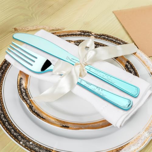 180 Pack Disposable Light Blue Plastic Silverware Contain 60 Forks,60 Spoons,60 Knives, Solid and Durable Plastic Cutlery Utensils Set Perfect for Parties,weddings. - color: Light Blue
