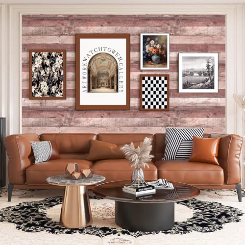 Amiya Wallpaper Peel and Stick 17.3" x 300"Rustic Wood Peel and Stick Wallpaper, Removable and Waterproof Vinyl Film for Wall, Shelf, Furniture, Natural Cinnamon Color, DIY Home Decor Contact Paper - color: Rustic Wood, size: 17.3" x 300"