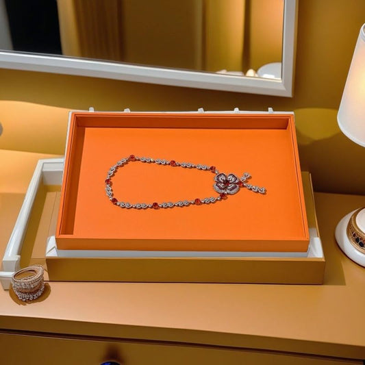 PU Leather Jewelry Tray Stackable Jewelry Drawer Organizer Trays Necklace Bracelet Holder Watches Storage (Orange) - color: Orange, size: 1 Grid