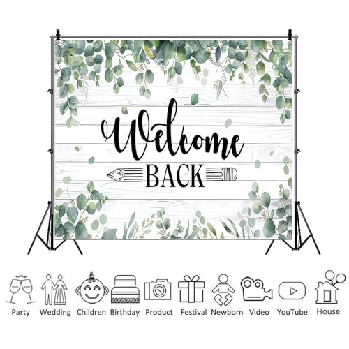Welcome Back to School Backdrop 10x8ft Green Leaves White Board Wall Photography Background Fabric Large First Day of School Banner Classroom Decorations Teachers Students Photo Booth Background - color: Green Leaves White Board, size: 10x8ft