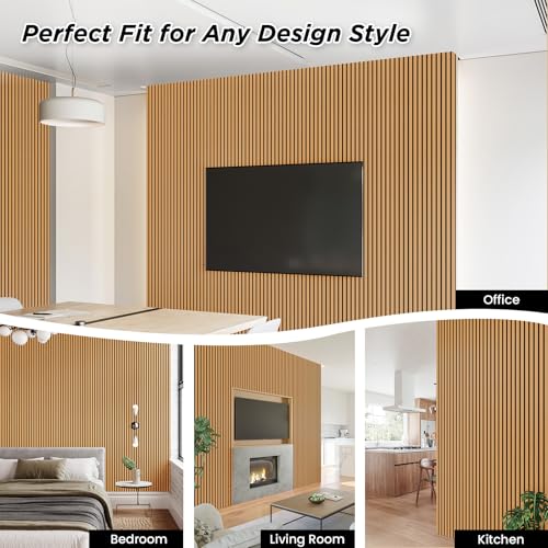 Smartstandard 4 Pack 106" x 12.6" Wood Slat Wall Panels, Soundproof Wooden Wall Panels, Acoustic Wood Panels for Wall, 3D Fluted Wooden Panels for Interior Wall Decor, Light Brown - color: Light Brown, size: 106" x 50.4"