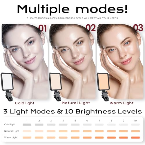 Rechargeable Soft Selfie Light for Phone, Camera, Laptop, 4-14H Battery Portable LED Light for Pictures, Phone Light Clip for Selfie, Vlog, TikTok, Makeup, Video Conference Black - color: Black
