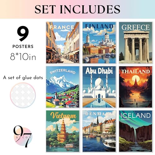 97 Decor Vintage Travel Posters Wall Art - Travel Art Prints For Wall Decor, Around World Destination Pictures Famous City Artwork For Classroom Decoration (8x10 Unframed) - color: Travel