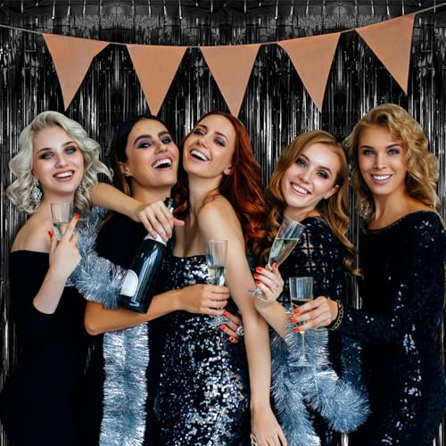 BOMSI 10 Pack Black Party Streamers Backdrop Tinsel Foil Fringe Curtains Halloween Birthday Party Decorations Graduation Wizard Party Supplies - color: Black, size: 39.4"w X 78.7"l (Pack of 10)