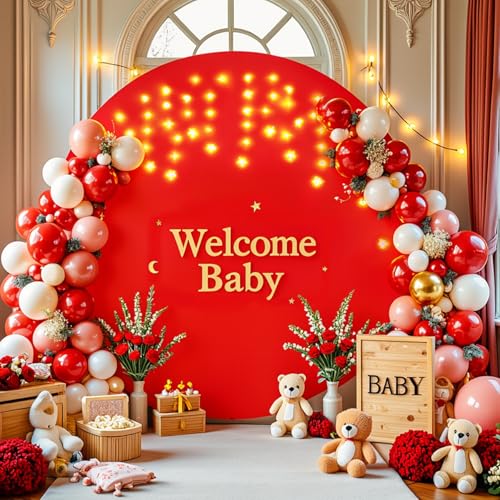 6.6 ft Red Round Backdrop Cover with Lights Circle Arch Backdrop Cover with Fairy Lights for Birthday Party Baby Shower Wedding Bridal Shower Photography Photo Shoot Background Decorations - color: Red, size: 6.6 FT