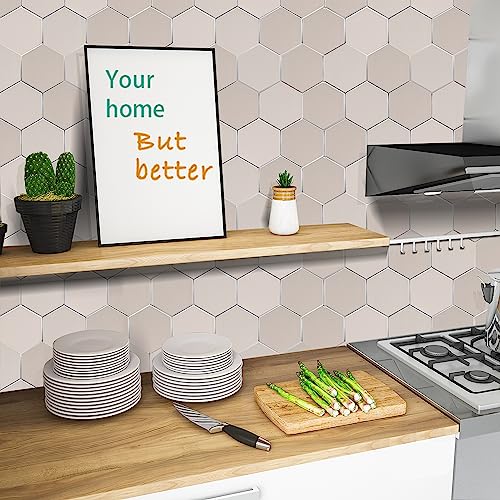 Thickened Hexagon Peel and Stick Tile Backsplash, New Upgrade Glossy and Matte Beige Waterproof Stick on Backsplash, Self-Adhesive Marble Tiles for Kitchen,Bathroom and Bedroom,10-Sheet. - color: Matte and Glossy Beige