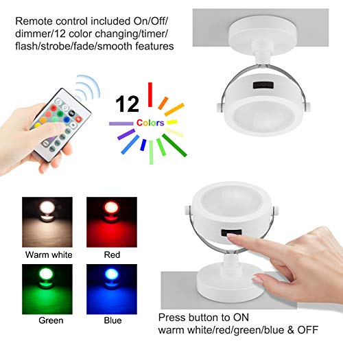 Accent Lights with Remote, Cordless LED Puck Lights - 2 Pack with 12 Color Changing Display, 360 Rotate Head - Uplight for Painting, Picture Artwork & Dartboard - color: 2 Pack