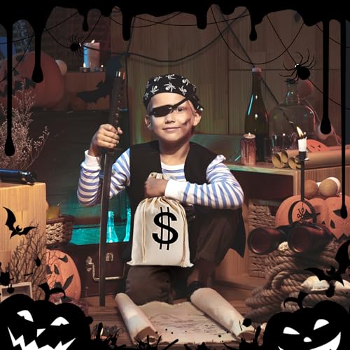 4Pcs 11.8 x 15.7 Inches Canvas Money Bags - Halloween Prop Money Bag with Dollar Sign, Money Sacks for Bank Robber Costume Pirate Cosplay Theme Party - size: L-11.8 X 15.7 in